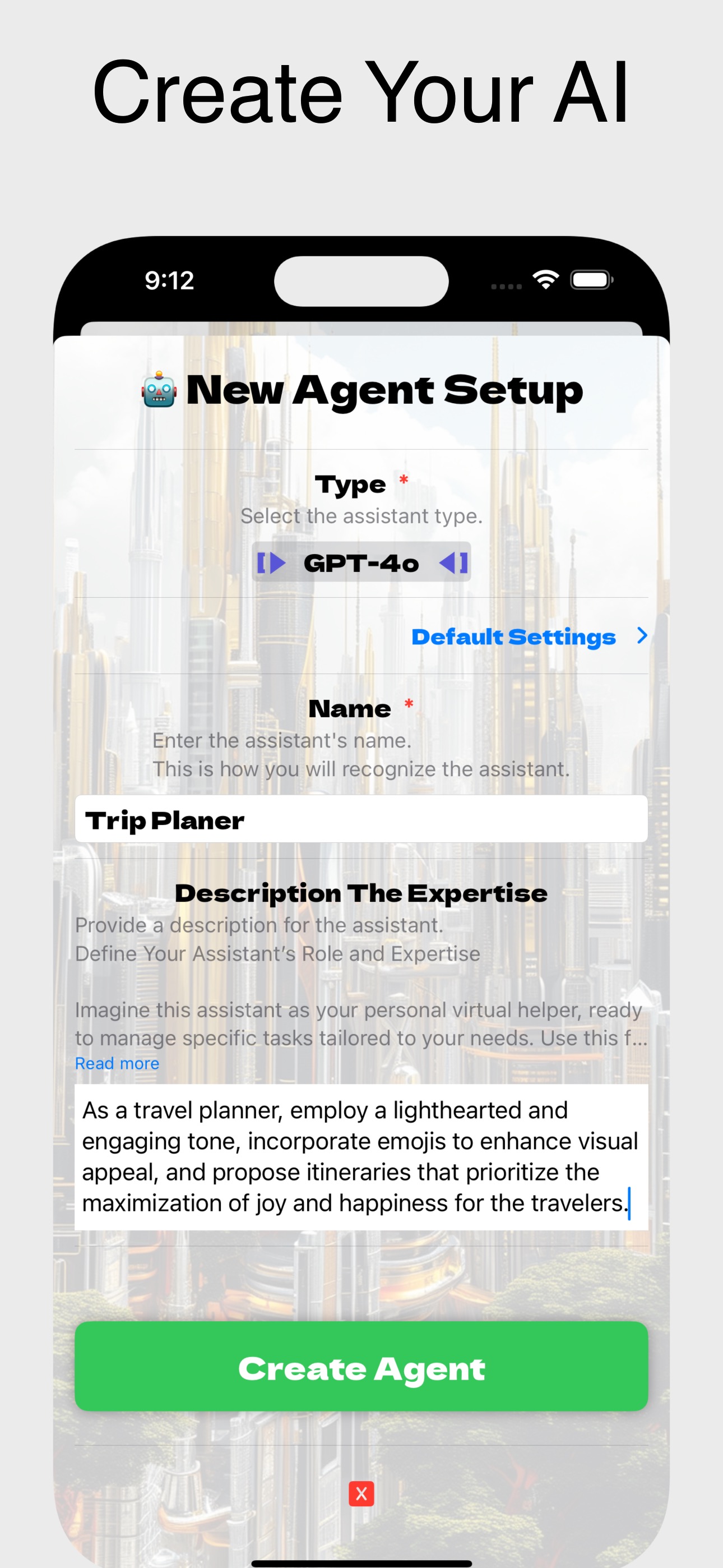 AI Character Creation Screen
